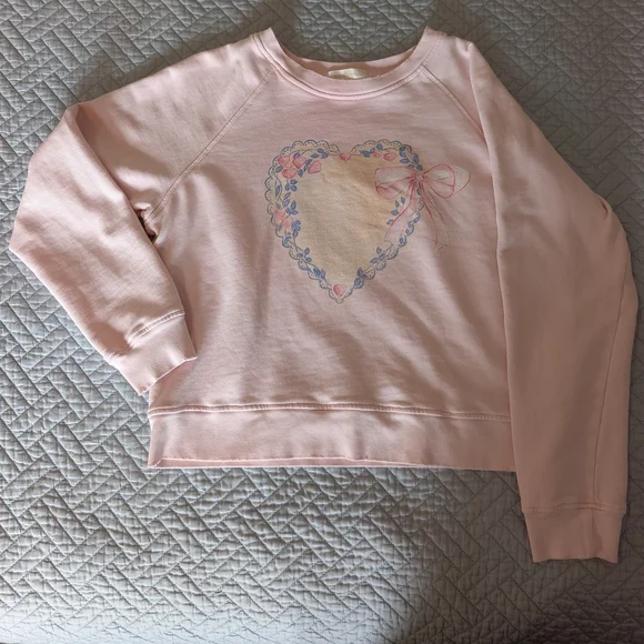 LoveShackFancy Pastel Pink Heart/Bow Sweatshirt Size XS (0221) - Picture 1 of 10